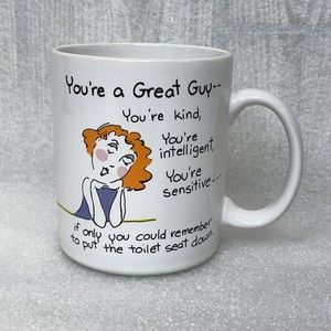 1987 Shoebox Greetings "You're A Great Guy... Toilet Seat Down" Coffee Tea Mug